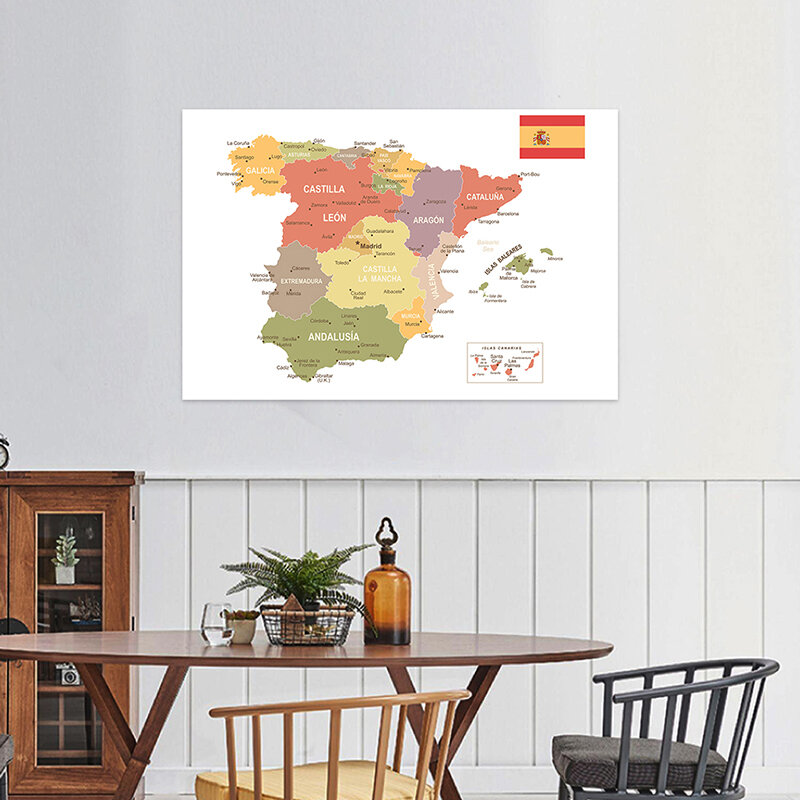Espray plegable para decoración del hogar, suministros escolares en español, mapa del mundo, imagen artística de 100x70cm