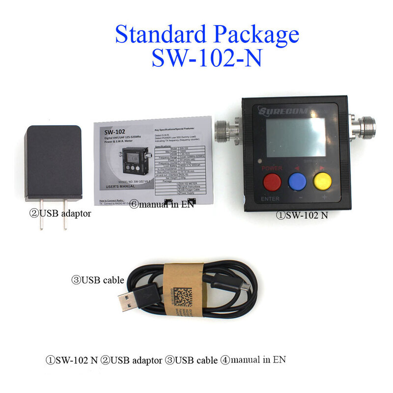 SW-102มิเตอร์ Surecom แบบ125-520 MHz Digital vhf/uhf & SW102มิเตอร์ SWR สำหรับวิทยุสื่อสารมือถือ2ทาง Baofeng