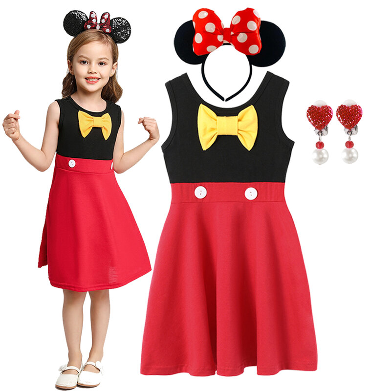 Disney-Mickey Mouse Princess feminino, Fatos infantis, Roupa de algodão, Crianças, Carnaval, Aniversário, 2-7 anos, 2024