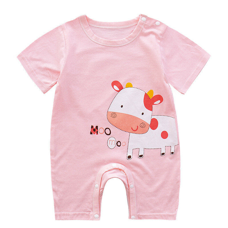 Baby jumpsuit summer pure cotton cartoon printed short sleeved crawling suit for boys and girls clothing Infant Romper