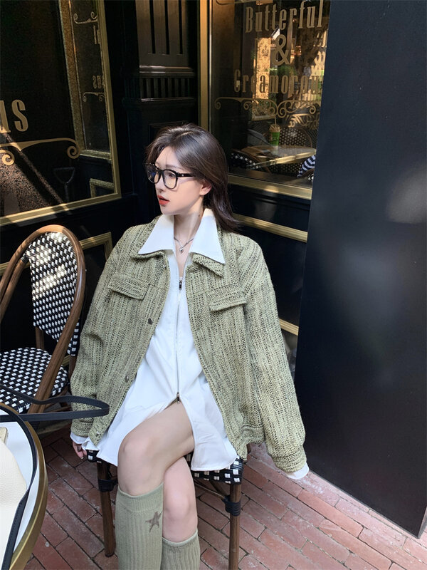 여성용 한국판 핏 슬리밍 페이크 투피스 코트, 작은 향기로운 스타일의 디자인 감각, 가을 2024 탑 트렌드