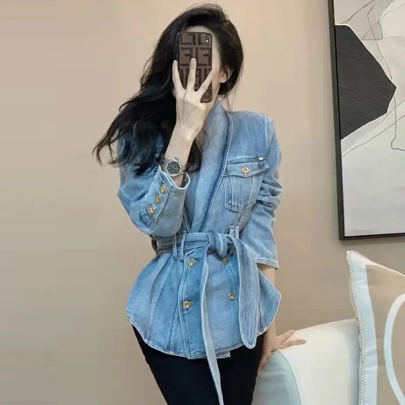 Odzież wierzchnia damska trójwymiarowy łuk luźny dżins kurtka damska wiosna jesień 2022 nowy koreański modny guzik płaszcz dżinsowy kobieta