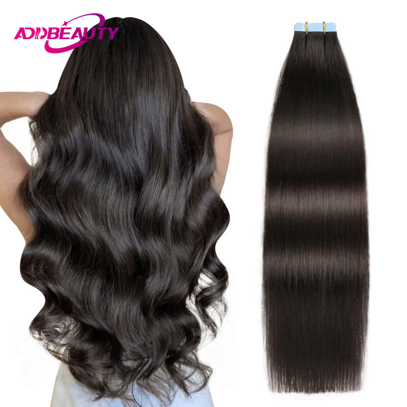 Selotip tak terlihat dalam ekstensi rambut manusia ekstensi rambut manusia lurus asli untuk wanita 20 buah pita perekat warna alami dalam rambut