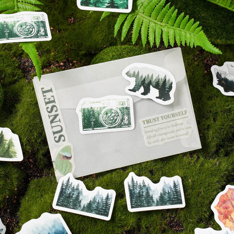 Stiker label dekorasi album foto, penanda seri hutan Wonderland 12 Pak/LOT