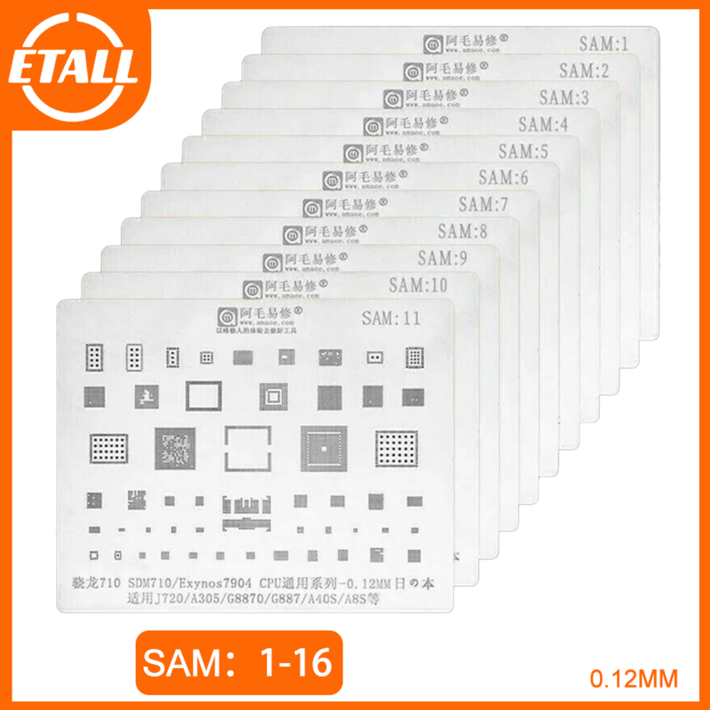 Amaoe SAM 1-17 BGA Reballing stensil SAM13 SAM14 untuk Samsung A70 A80 A90 NOTE 9611 Power IC Audio CPU baja timah jala
