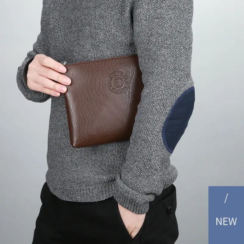 Bolso de mano de cuero PU suave para hombre, cartera grande, bolso de mano elegante, estilo de negocios, nuevo