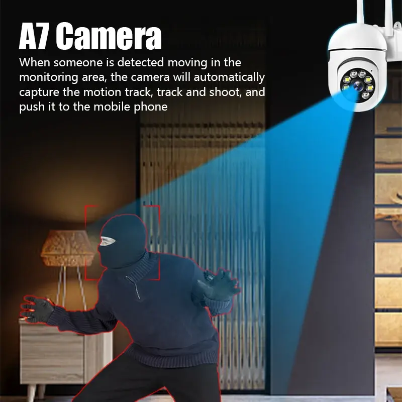 Chanmakers A7 Câmera de monitoramento sem fio, 360 Graus Intercom, 1080P Home Security Camera, Remote HD Night Vision