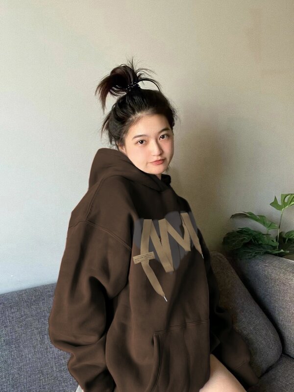 American Brown  Brand Hooded Sweater For Women's Spring And Autumn Maillard Wear Loose Oversize Couple Hoodies
