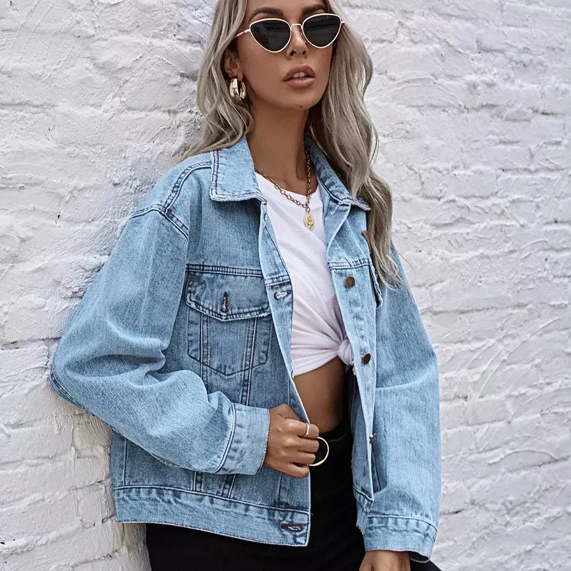 INS Retro Fashion Commuter Loose All-match Casual Denim Jacket 2021 Autumn and Winter Single-breasted Lapel Women's Clothing