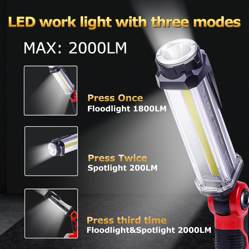 Luz LED de trabajo para Milwaukee, linterna portátil con batería de litio de 14,4 V-18V, 2000LM Max, USB, nueva