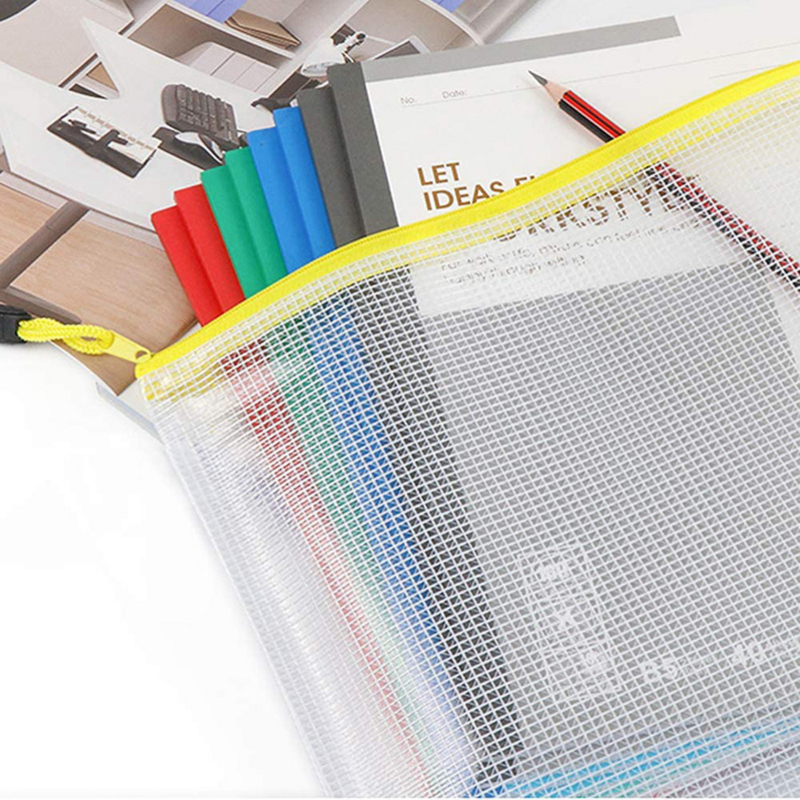 5pcs/lot Gridding Waterproof Zipper Bag Clear PVC A4 Binder Pockets Document Pen Filing Products Folders for Office & School