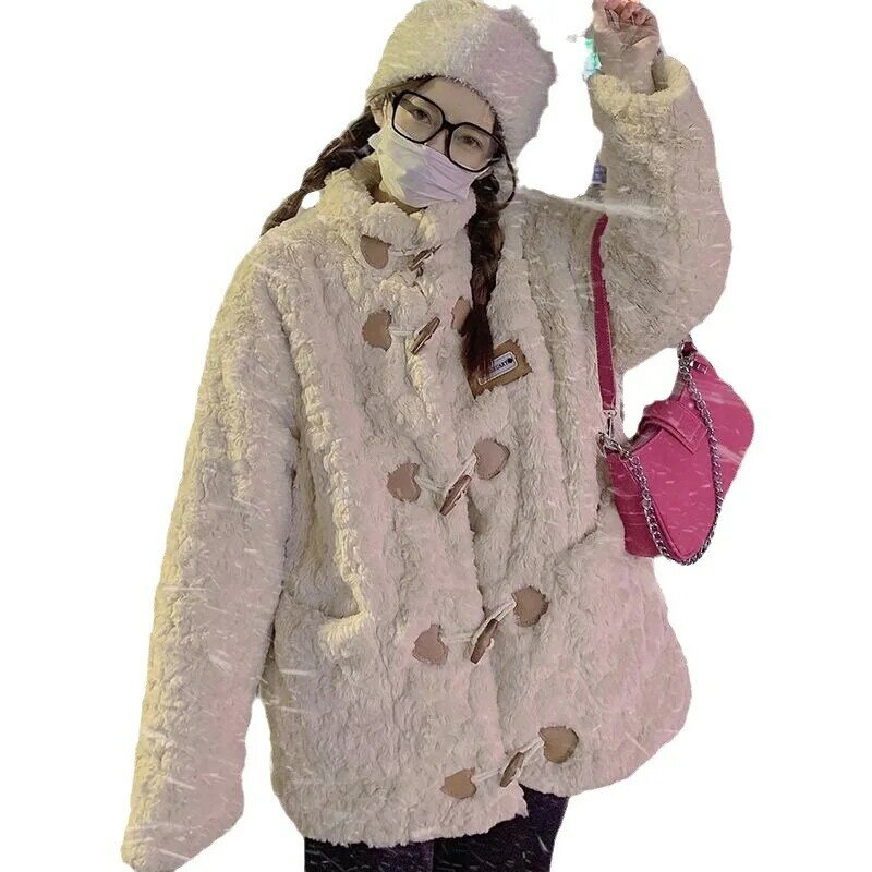 Mantel bulu bulu domba panjang sedang, mantel bulu hangat musim dingin wanita perlindungan lingkungan Plus katun tebal 2023