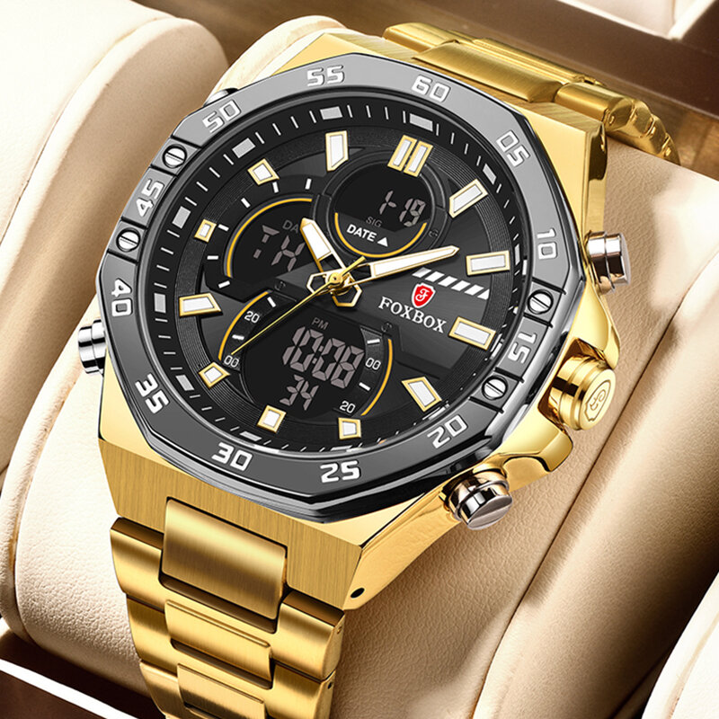 LIGE-Relógio de quartzo de exibição dupla masculina, impermeável, negócio, marca superior, luxo, esporte, cronógrafo, moda