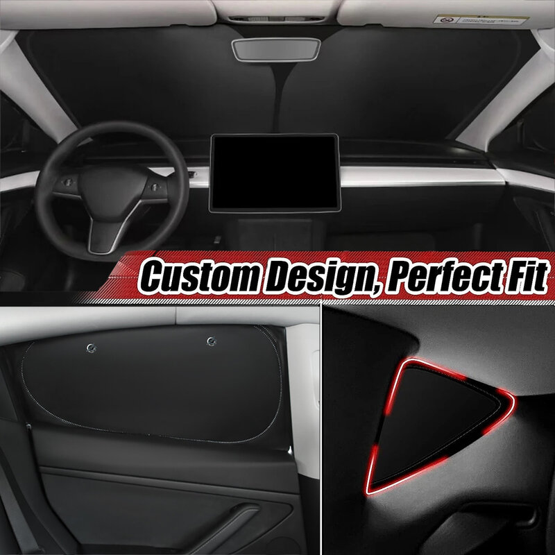 New Car Side Window Sunshade with Suction Cups Front Rear Windshield Privacy Shield for Tesla Model 3 Model Y Frameless Windows