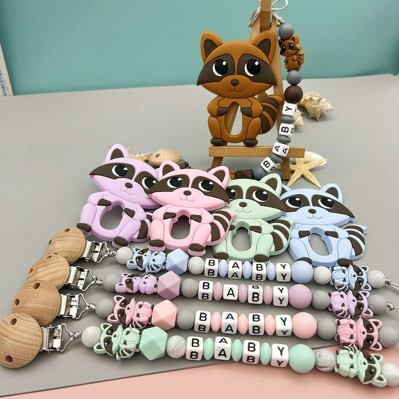 Custom English Russian Letter Name Silicones Quirrel Pacifier Clip Chain Teether Pendant for Baby Pacifier Kawaii Teether Gift