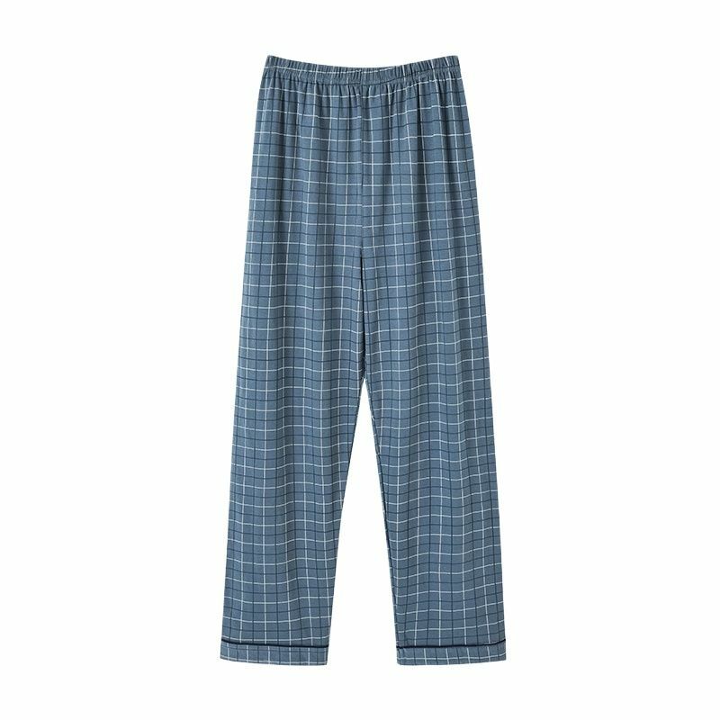 Primavera e outono xadrez casa calças masculinas puro algodão longo casa calças de dormir bottoms impressão casual pijamas masculino grandes jardas L-4XL