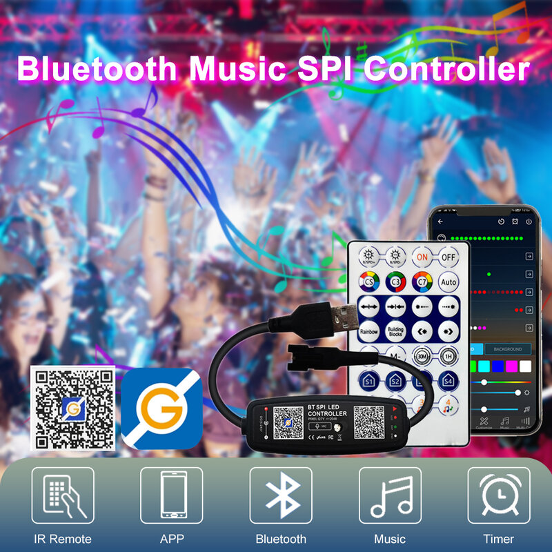 WS2811 WS2812B Controller LED Bluetooth Music microfono integrato 28 tasti telecomando indirizzabile individualmente LED Pixel Strip Light