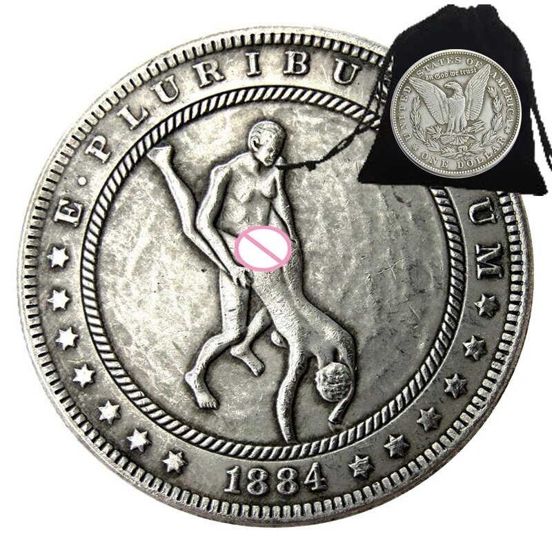 Moneda de amor romántica divertida de lujo, arte de un dólar, monedas de pareja, moneda de decisión de bolsillo, moneda conmemorativa de la buena suerte + bolsa de regalo
