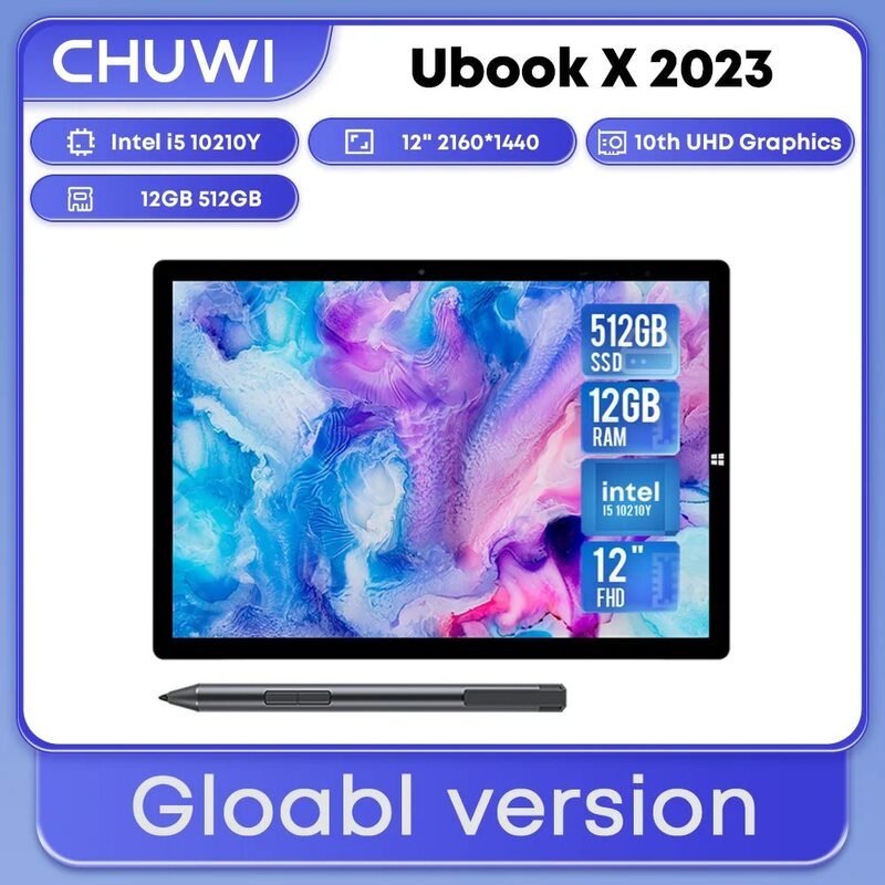 CHUWI 2023 UBook X 2 w 1 Tablet Laptop 12 GB 512 GB I5-10210Y 12 "2K Ekran IPS Windows 11 2.4G/5G Obsługa Wi-Fi Rysik klawiatury
