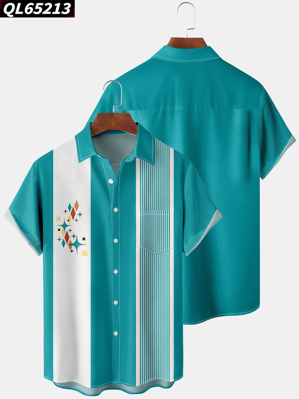 Letnie męskie koszule wysokiej jakości odzież proste paski nadruk na co dzień formalny hawajska koszula plażowa męskie eleganckie bluzki topy