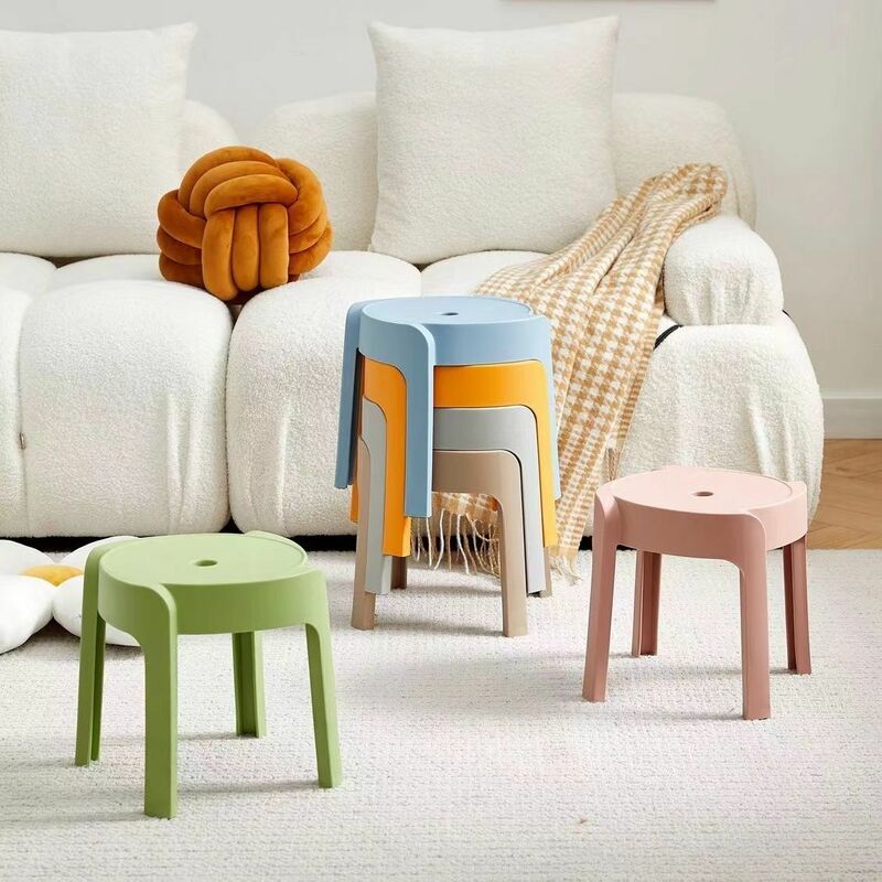 Маленькие пластиковые стулья, утолщенные круглые стулья для взрослых, штабелируемые стулья для журнального столика, Нескользящие низкие стулья для детей в ванной комнате