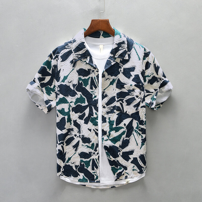 Camisas informales para hombre, camisa de manga corta con estampado Digital, holgada, con botones, talla grande