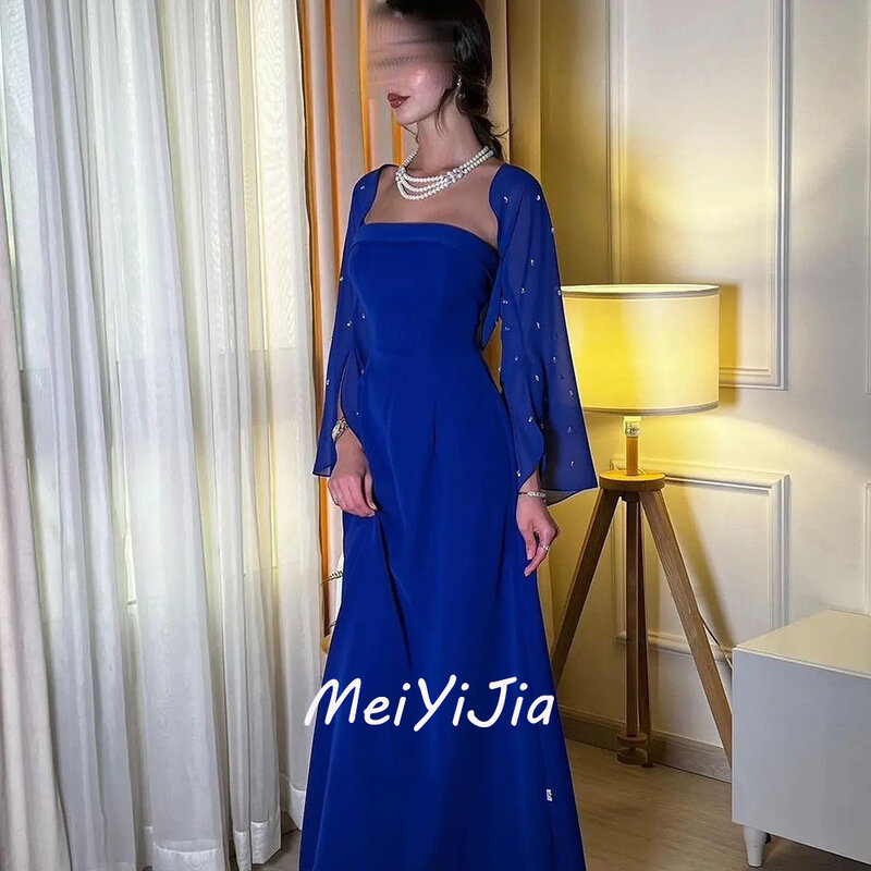 Meiyijia  Evening Dress Saudi Beaded Square Neckline Satin Floor-Length   Arabia  Sexy Evening Birthday Club Outfits Summer 2024