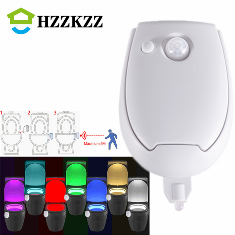 LED Cerdas PIR Sensor Gerak Toilet Duduk Lampu Malam 7 Warna Tahan Air Lampu Belakang untuk Mangkuk Toilet Luminaria Lampu WC Toilet