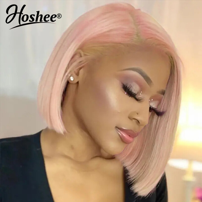 13X4 Frontal Wigs Brazilian On Sale Straight Short Bob Pixie Cut Pink Colored T Part Lace Front Human Hair Wig HD Transparent