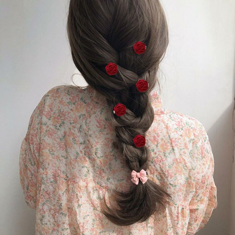 Koreanische rote Samt Rose Haars pangen für Frauen kleine Blume Haarnadeln Mädchen elegante Haars pange Pin Haars pangen Hochzeit Haar Zugang b0q7
