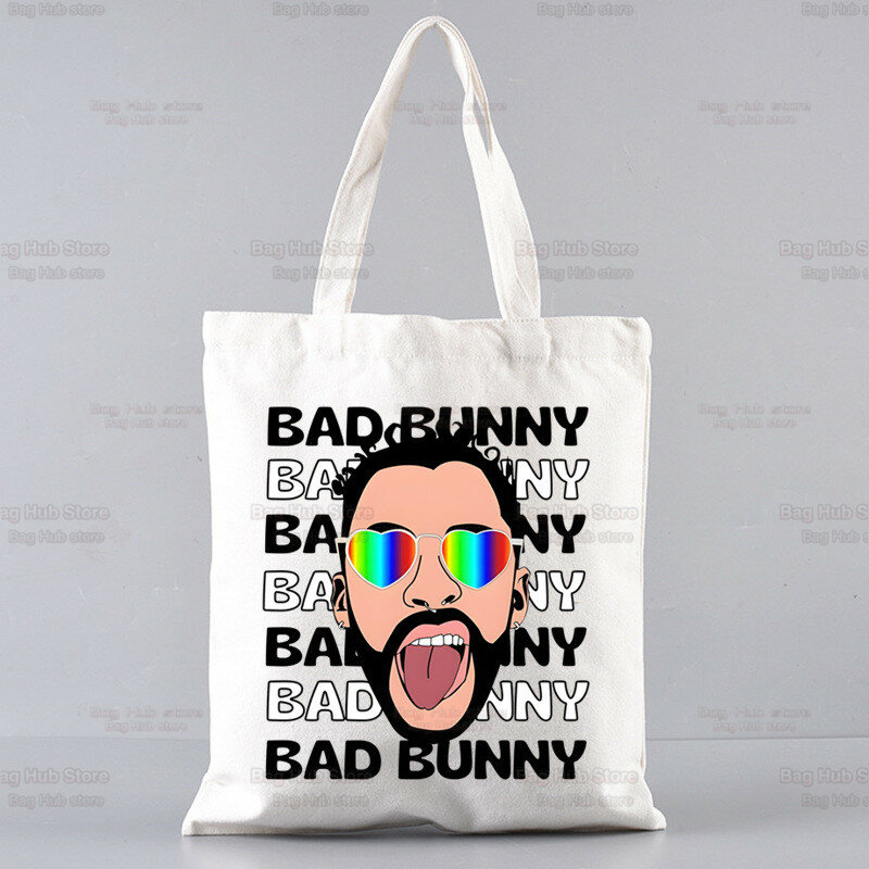 Bad Bunny ผ้าใบกระเป๋าขนาดใหญ่ถุงช้อปปิ้ง UN VERANO SIN TI เพลงอัลบั้มกระเป๋าถือขนาดใหญ่ความจุกระเป๋า
