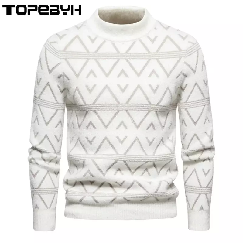 Sweater bulu imitasi pria, atasan Sweater rajut hangat mode lembut dan nyaman