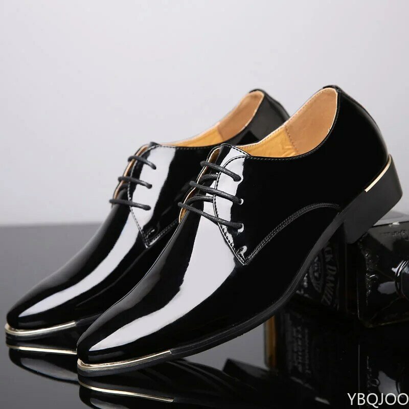 2022 Newly Men's Quality Patent Leather Shoes White Wedding Shoes Size 38-48 Black Leather Soft Man Dress Shoes