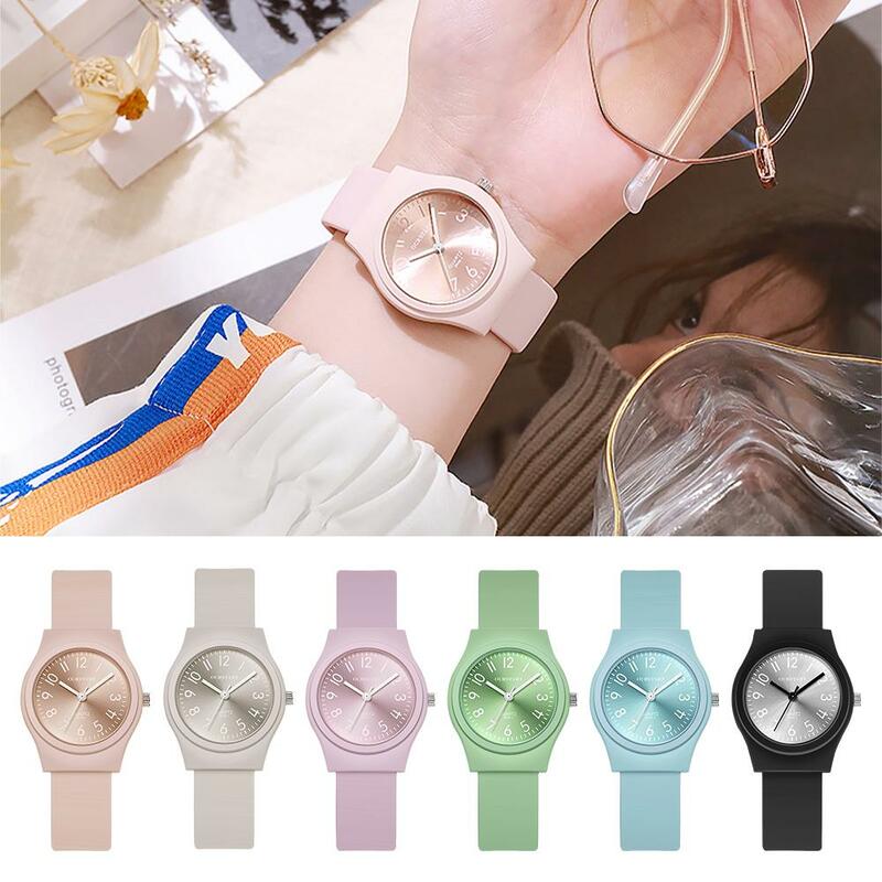 1pc cukierkowe kolorowe zegarki na rękę dla kobiet modny zegarek kwarcowy pasek silikonowy tarcza kobiety w stylu Casual damski zegarek A9J5