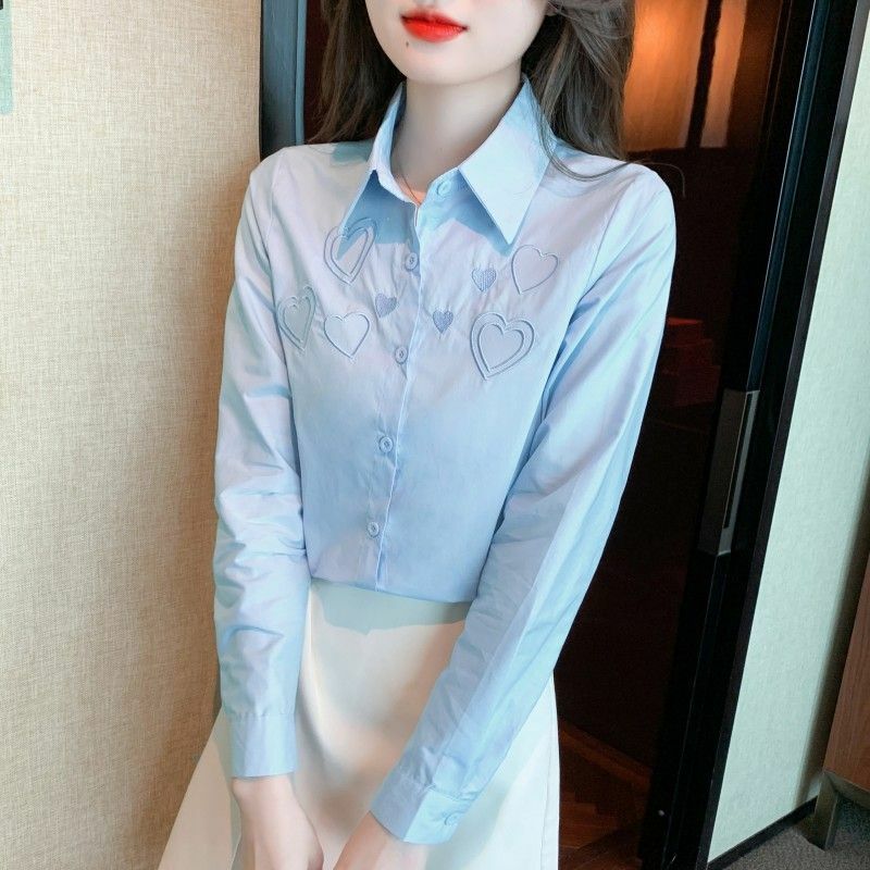 Camisa de algodão bordada de manga comprida feminina, moda feminina, Feeling Design, Primavera e Outono, nova, 2024