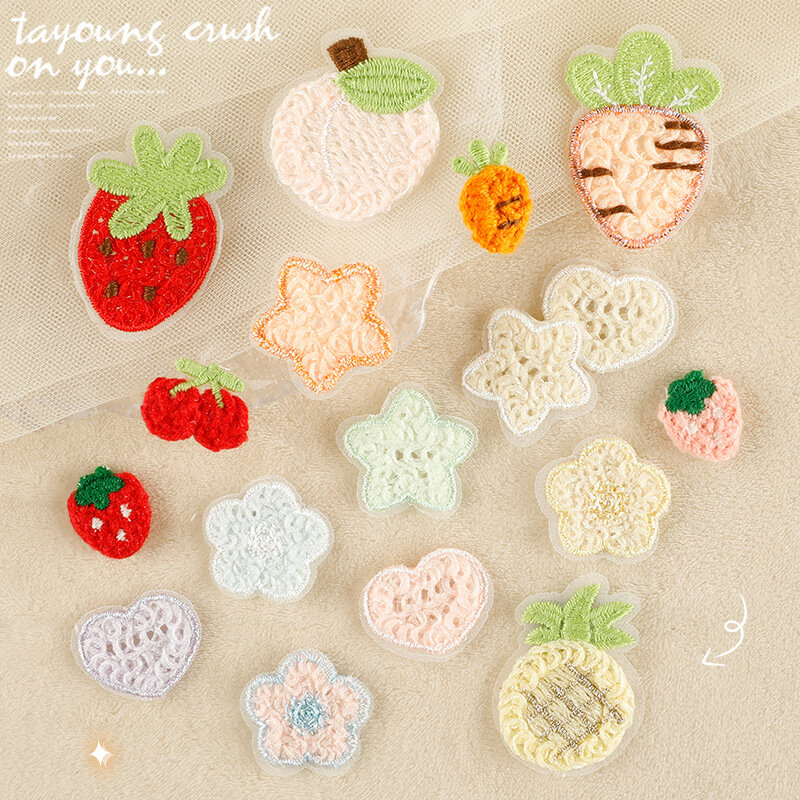 2024 New Embroidery Patches Handmade DIY Cherry Star No-adhesive Badges Sew on Patch Hair Clips Clothing Bag Fabric Accessories