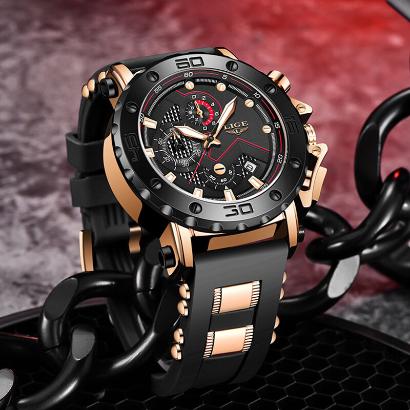 Часы наручные LIGE мужские с хронографом, брендовые Кварцевые водонепроницаемые спортивные деловые из нержавеющей стали