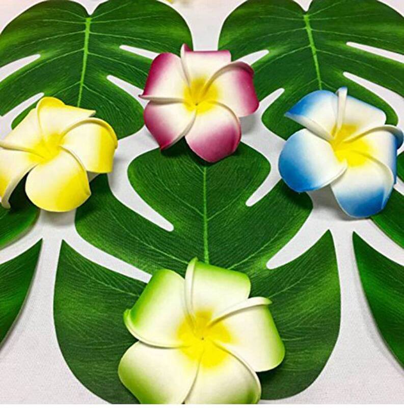 인공 열대 야자수 잎 하와이 루아 파티 알로하 여름 정글 테마 파티 장식, 웨딩 생일 홈 테이블 장식
