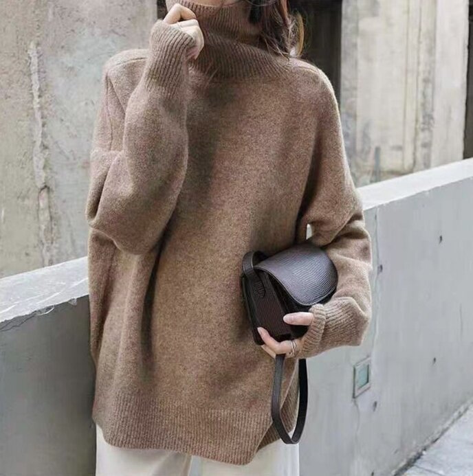 Suéter de cuello alto para mujer, suéter de punto básico, versátil, Simple, de Color sólido, para otoño e invierno, 2023