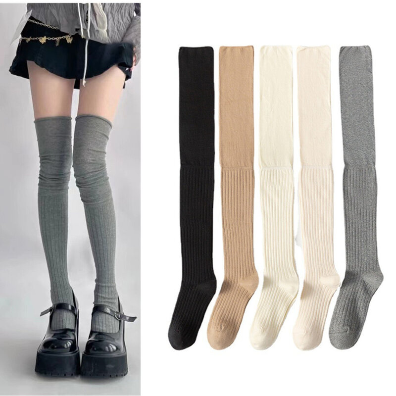 Женские длинные носки, женские однотонные чулки до бедра, облегающие повседневные хлопковые пушистые женские длинные носки выше колена, аксессуары