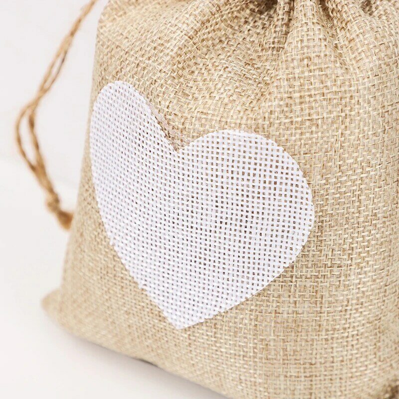 10Pcs Heart Shape Linen Small Drawstring Bag Reusable Burlap Jewelry Storage Pouch Gift Packaging Bags Party Candy Bags 10x14cm