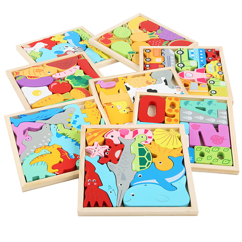 Hete Nieuwe 3d Puzzel Houten Speelgoed Baby Leren Educatieve Hand Pak Bord Cartoon Dierlijk Fruit En Groente Legpuzzel Speelgoed Geschenken