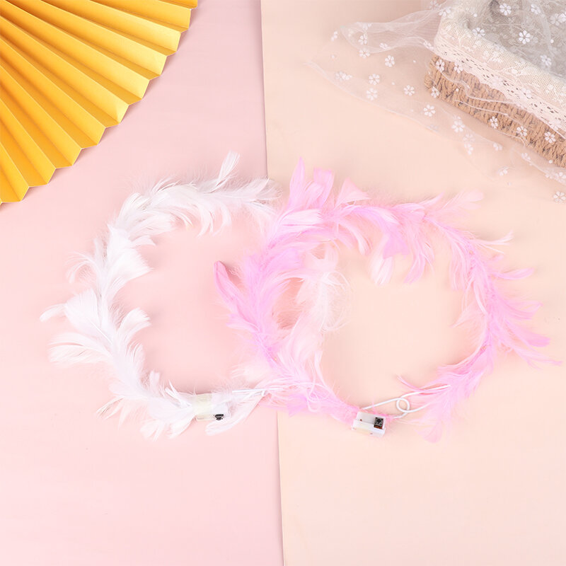 1Pc LED Feather Wreath Crown Headband Light-Up Angel Halo Headband Luminous Headdress For Women Wedding Xmas Party Gift