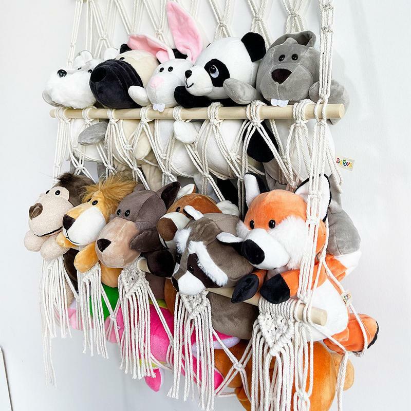 マクラメハンモックネット,2層,動物のぬいぐるみ,子供のおもちゃの保管,自由奔放に生きる装飾,メッシュホルダー