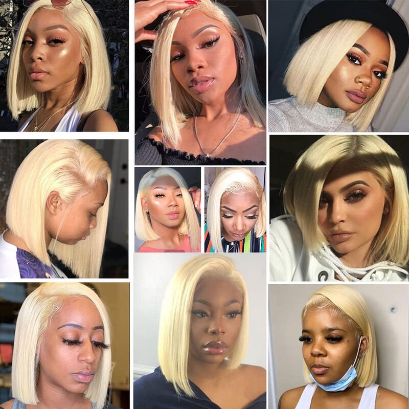 Straight Bob Blonde Lace Front Wig Human Hair 613 13X4 HD Transparent Lace Frontal Human Hair Wigs Colored Pink Yellow Wig