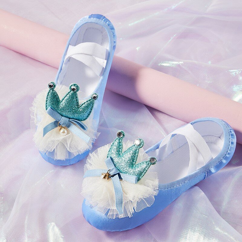 Sapato infantil de cetim, coroa de malha feminina em forma de garra de gato, tênis para meninas, rosa e azul, novo para primavera
