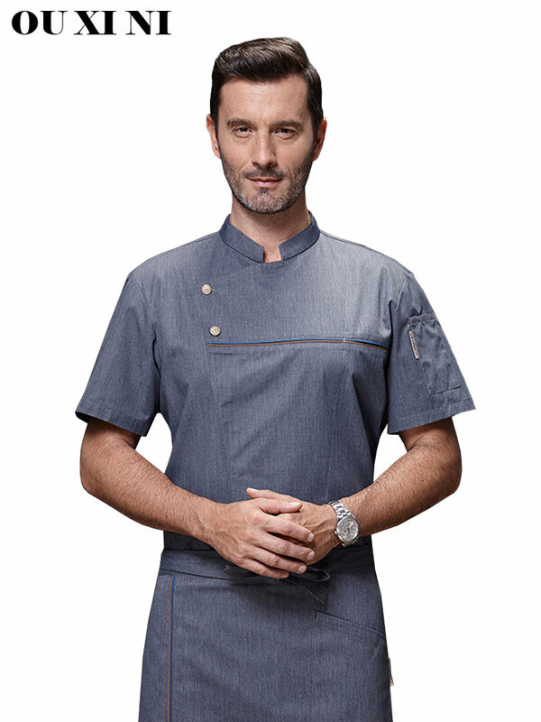 Wysokiej jakości męski mundur szefa kuchni restauracja z krótkim rękawem odzież robocza Hotel kuchnia kurtka kawiarnia kucharz koszula oddychająca Overalles