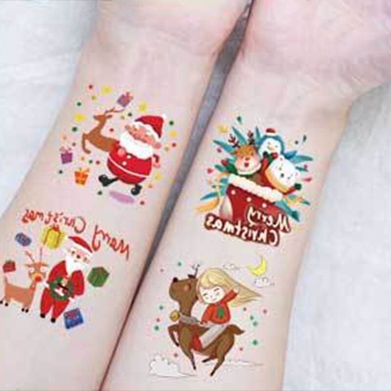 방수 크리스마스 임시 문신 스티커, 눈사람 산타 클로스 가짜 문신 스티커, 귀여운 만화, 20 개