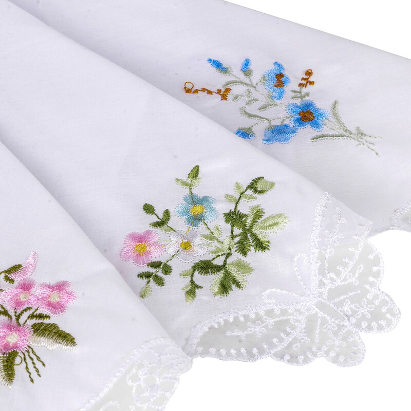 6pcs Vintage Cotton Embroidered Flower Lace Floral Hankies Handkerchief Women's