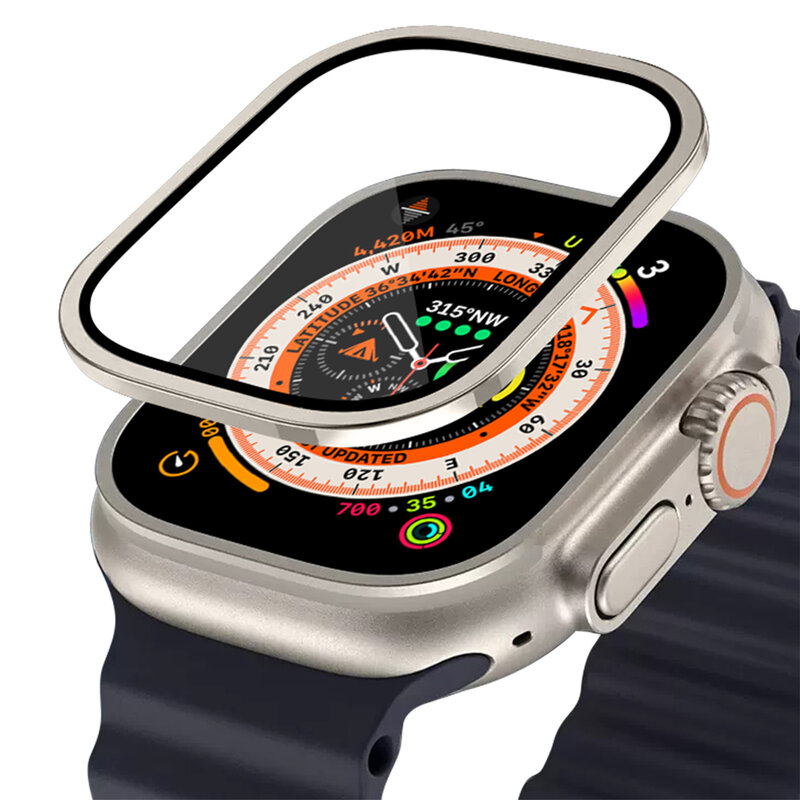 Cristal templado y funda para Apple Watch, Protector de pantalla de parachoques de metal de titanio ultra 49mm para iWatch series 8 49mm